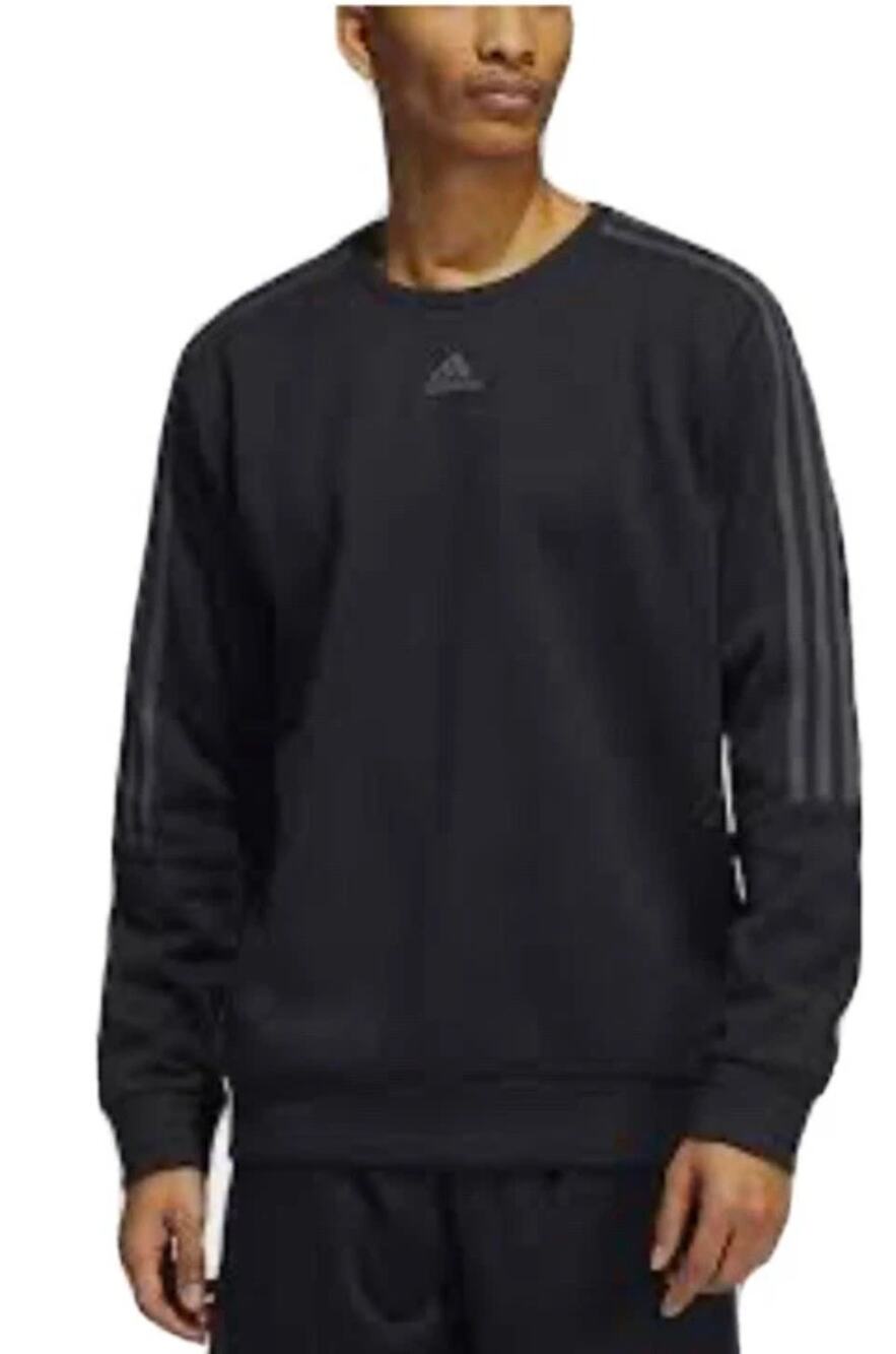 Brand New with Tags Adidas Mens 3 Stripe Crew Neck Long Sleeve Pullover Black M
